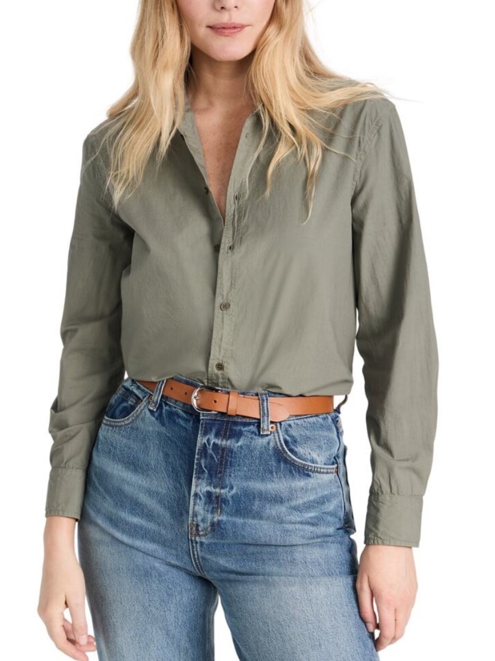 Nili Lotan Raphael Classic Shirt Admiral Green Size L NWT 100% Cotton